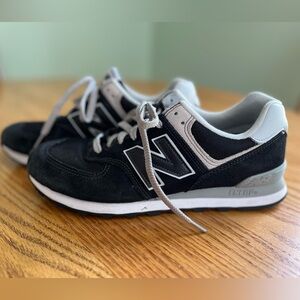 New Balance 574 Core sneakers in Black, White, and Gray, size 11